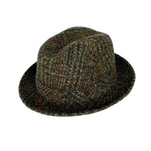 Vintage Dunn & Co Harris Tweed Fedora Hat Green Wool Great Britain size 6 7/8
